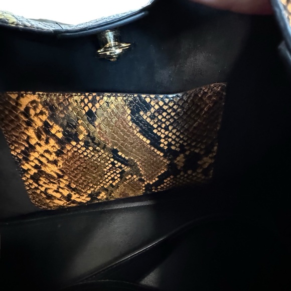 Faux Leather Tote Bag Snakeskin Print with Gold Metallic Accent Print - Picture 6 of 9